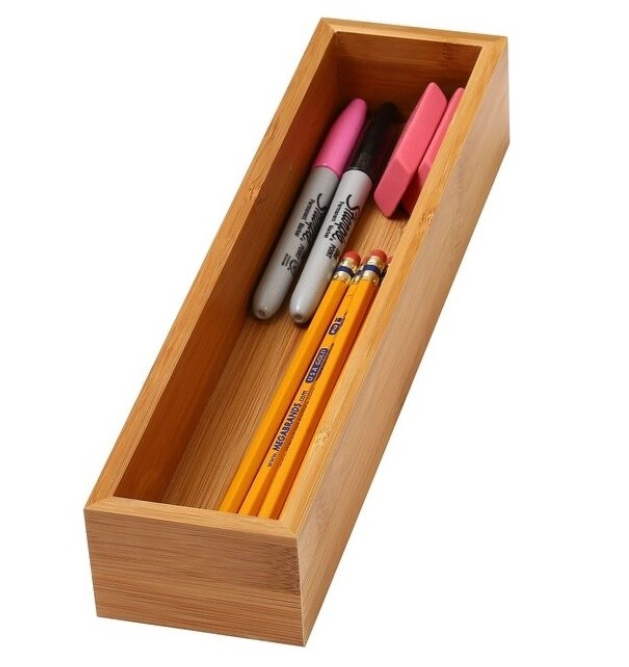 Pressed Bamboo Adjustable kitchen drawer organizer for silverware and serving utensils